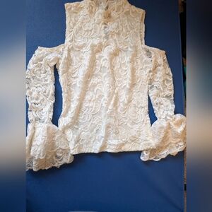 Elegant White Lace Cold Shoulder Top